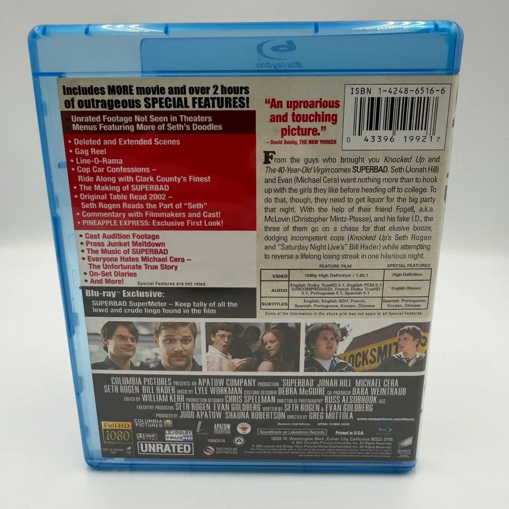 Superbad Blu-ray 2-Disc Unrated Extended Edition Jonah Hill Michael Cera Movie